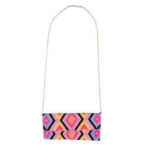 Antik Kraft Beaded Clutch Crossbody Bag Pink Multi Color Geometric Boho